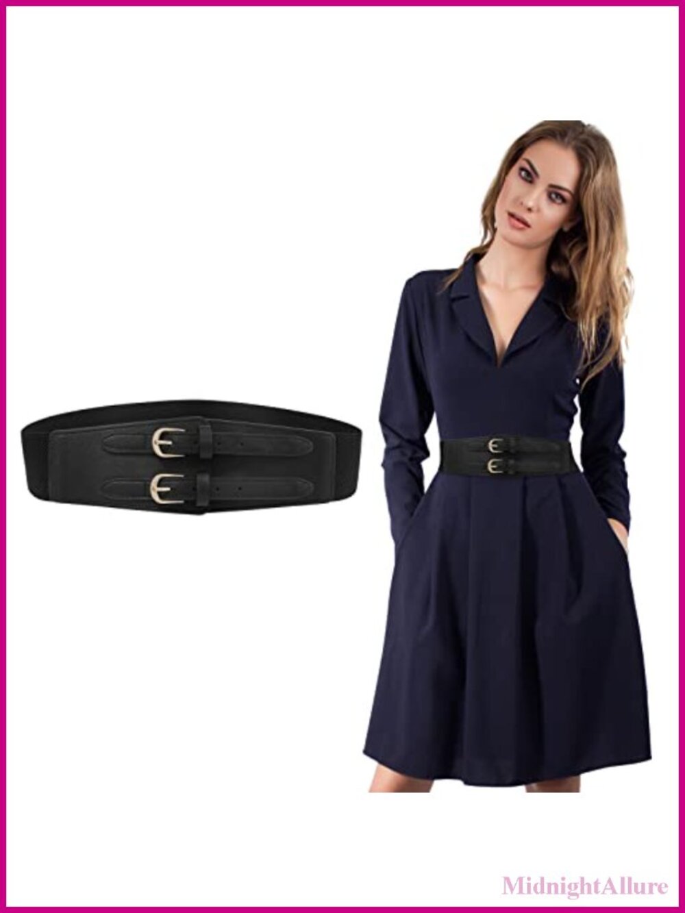 Wide Elastic Corset Belt Faux Leather Double Buckle Waist Cincher for Dresses